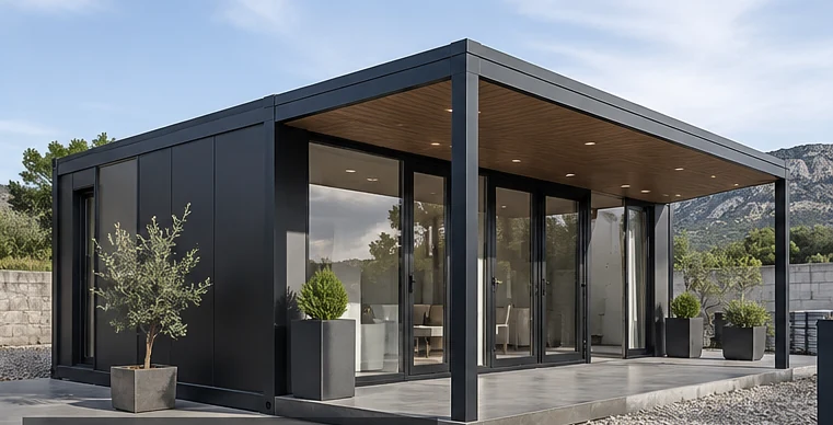Fotorealistični koncept individualnog modularnog objekta METAL VEKTOR